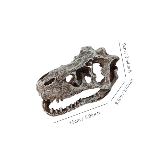 Aquarium Decoration Skull Dinosaur Head, Resin T-rex Skull Skeleton Ornament, Fish Tank Hollow Reptiles Hideout Statue Decor, Artificial Tyrannosaur Sculpture for Home Bar Office Desktop Decoration