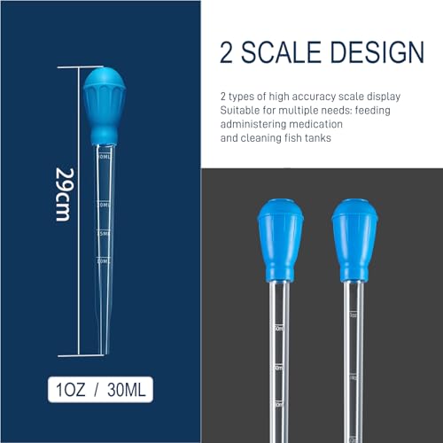 Aquarium Feeder Pipette with Dual Scale & Safe Rubber Tip, Multi-Function Fish Tank Siphon for Cleaning, Feeding and Water Changing - 11.42 Inch - size: 11.42 inch