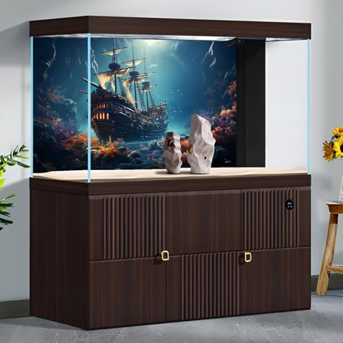 Sunken Ship Aquarium Background Undersea Pirate Shipwreck Fish Tank Background Tropical Coral Reefs Ocean Seabed seascape Reptile Tank Backgrounds Tropical Marine Life Terrarium Backgrounds 24x12in - color: Blue Purple, size: 24(W)x12(H)inches/ 60(W)*30cm