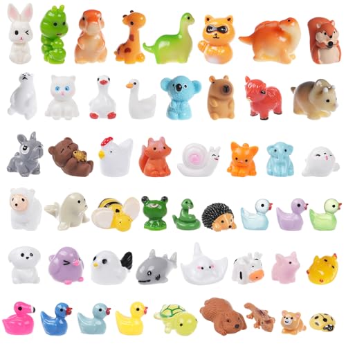 BeadRiver 50PCS Mini Resin Animals Bulk Tiny Animals Miniature Figurines Variety Pack for Micro Fairy Garden, Dollhouse, Aquarium Decor, Hide and Seek Crafts, Classroom Prizes, Party Favor - style: 50 Pcs Mini Resin Animals