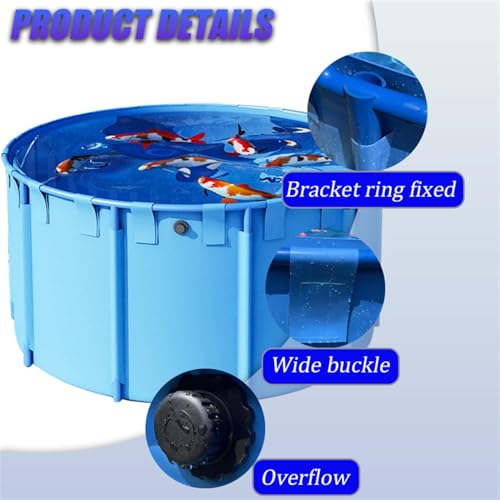 Aquarium Pool with Drain Valve,Aquaculture Water Tank Cistern Steel Frame Multifunction PVC Canvas Temporary Fish Pond，Round Frame Fish Pond Pool - 2x0.8m PVC Canvas with Drain Valve, Tempor - size: 2x0.8m