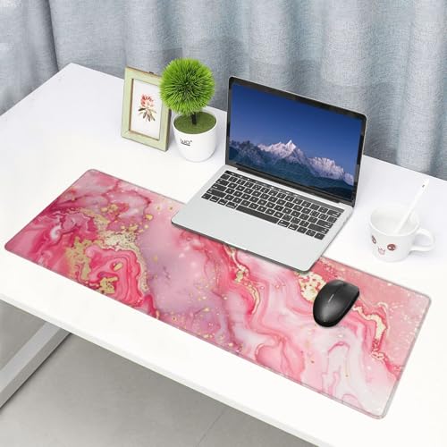 Pink Gold Marble Mouse Pad XL Large Mousepad Non Slip Rubber Base Desk Mat for Laptop Computer Gaming 31.5" X 12" - color: Pink Gold Marble