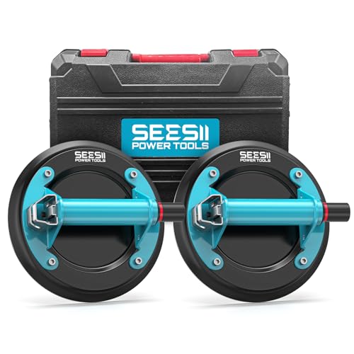 SEESII Glass Suction Cups with Metal Handle, 8" Tile Suction Cup Tool, 450 lbs (200kg) Load Capacity Heavy Duty Vacuum Lifter for Lifting Tile/Granite/Windows/Mirror (2 Pack) - color: Slate Blue