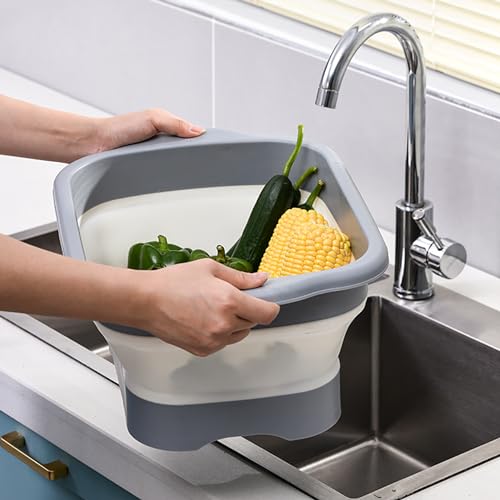 Nicunom 2 Pack Collapsible Wash Basin, 11L Large Collapsible Dish Tub with Drain Plug 3 Gallons Portable Sink Dish Basin Foldable Dishpan Space Saving for RV, Camping Dish Washing Tub