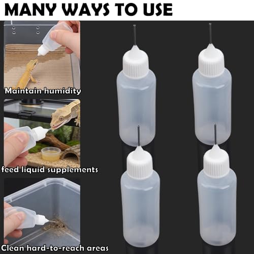 4 Pack 20ml Water Feeder Bottles for Ant Farms & Jumping Spiders – Mini Plastic Dropper with Metal Needle Tip for Insect Enclosures, Tarantula Habitats and Reptile Terrarium
