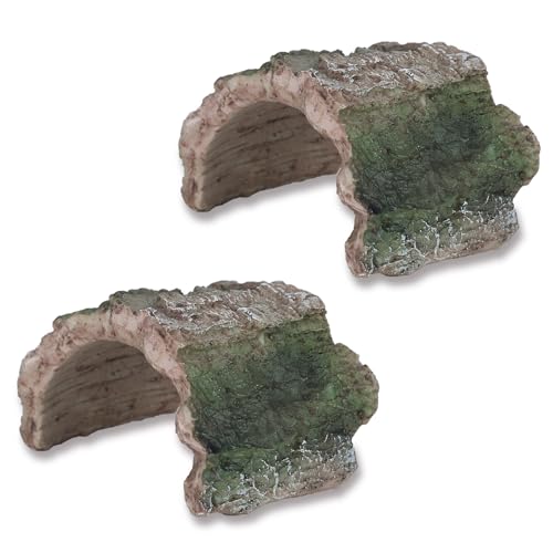 IBWell 2 Pack Aquarium Hideout Reptile Cave Betta Log Resin Hollow Tree Trunk Ornament Terrarium Tank Decoration for Fish Turtle Small Reptile - Short - size: 2.96"*2.56"*1.97"