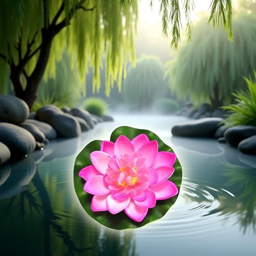 Artificial Floating Foam Lotus Flower with Water Lily Pad,Lifelike Pond Pool Lotus Ornaments,Realistic Ornament for Home Garden Pond Aquarium Decor，Artificial Plants and Flowers (Pink) - color: Pink