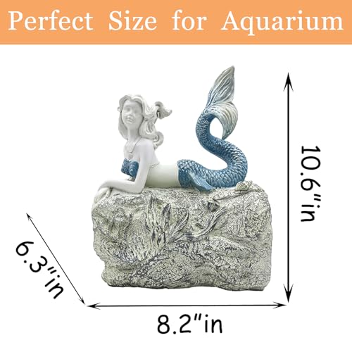 Teaeeno Faux Log Fish Cave Mermaid Statue Decor Predator Control and Decorative Shelter for Koi and Fish Ponds Aquariums and Terrariums Mermaid Decoration Sculpture - color: Blue