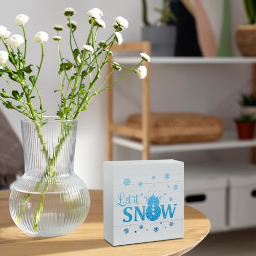 Let It Snow Sign Snowman Snowflake Decor Winter Blue Decorations for Home Holiday Sign Decorations for Home Office Desk Shelf Cubicle Decor Mini Gifts for Women 5 X 5 Inch - color: Let It Snow