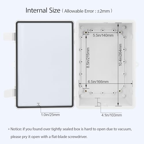 ABS Plastic Dustproof Waterproof IP65 Junction Box Hinged Shell Universal Electrical Project Enclosure Gray, with PC Transparent Clear Cover 11.4 x 7.5 x 5.5inch(290 x190 x140mm) - size: 11.4" x 7.5" x 5.5"