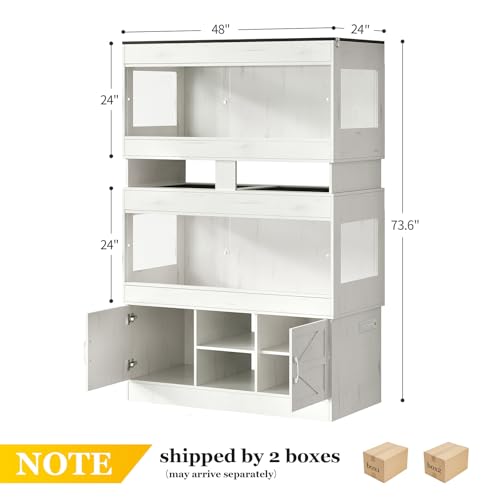 Dual 120 Gallon Reptile Tank with Stand,4x2x2 Reptile Enclosure,Bearded Dragon Tank,Reptile Terrarium with Cabinet,Sliding Doors for Snakes,Lizards,Built-in Power Outlet White CAGE002E - color: Vintage White, size: 120 Gallon+120 Gallon