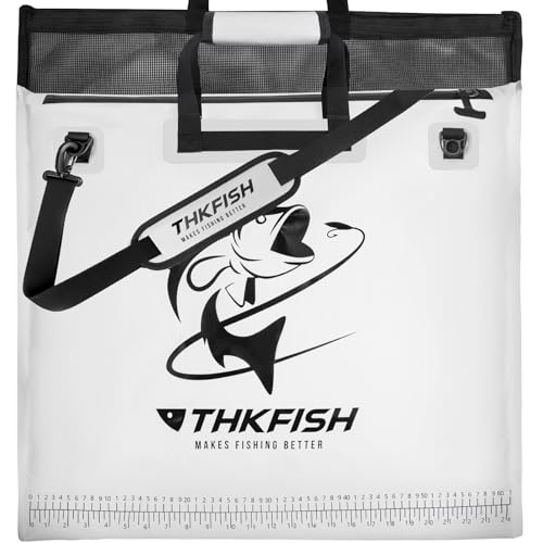 THKFISH Fish Tournament Weigh in Bag for Bass Fishing, Heavy Duty Insulated Live Fish Bag for Caught Fish with Waterproof Zipper and Mesh Liner, Leakproof,Puncture Resistant (White-25×23in with Net) - color: White-25×23in with Net