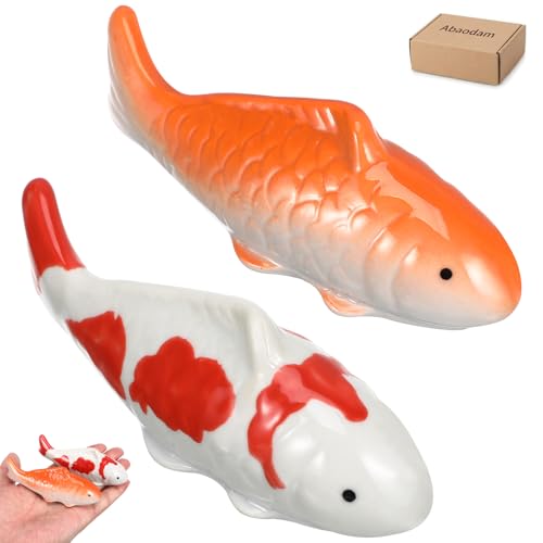 Abaodam Ceramic Floating Koi Fish Decor, 2PCS Realistic Glazed Fake Koi for Pond, Fountain, Bird Bath, Aquarium & Mini Water Garden, Floating Fish Ornament for Outdoor Water Decor