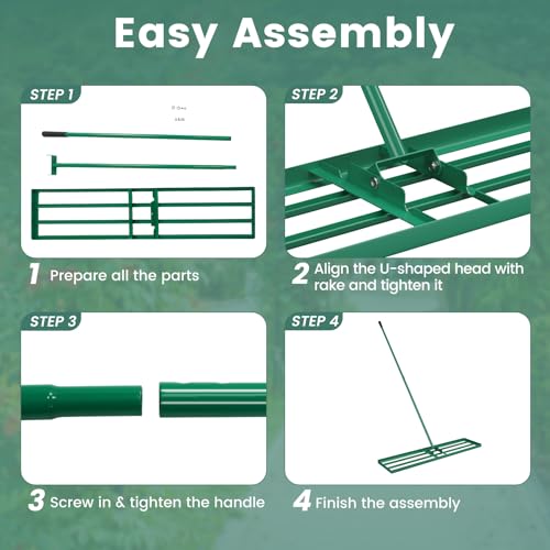 Goplus Lawn Leveling Rake, 42" x 10" Heavy Duty Level Lawn Tool w/ Ergonomic Handle for Soil, Effort-Saving Landscape Rake for Garden, Backyard, Golf Course, Farm, Pasture - style: 42" x 10", Green