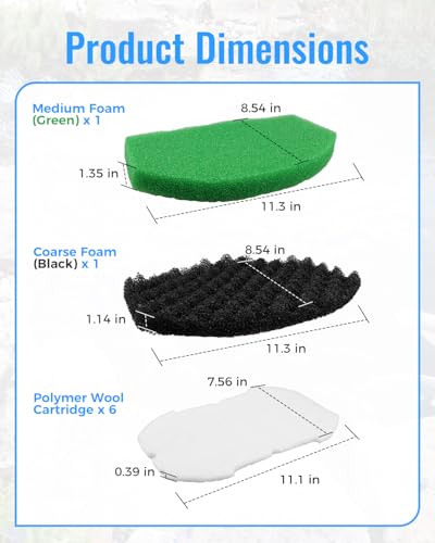 Pond Filter Maintenance Kit Replacement Fit for Aquagarden Inpond 5 in 1600 & 6 in 1900 Gallon Pump Filter Foam Sponge and Polymer Wool Pads