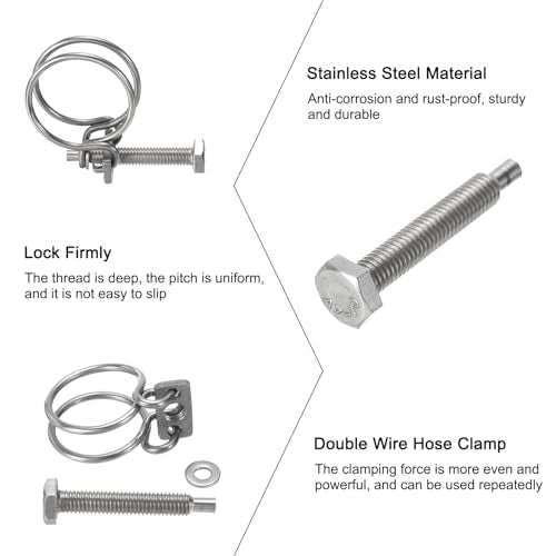 uxcell 10Pcs Double Wire Hose Clamp, 36-40mm Adjustable Stainless Steel Wire Hose Clips with M8 Bolt for Dust Collection Hose, Pump Hose Pipe - size: 36-40mm