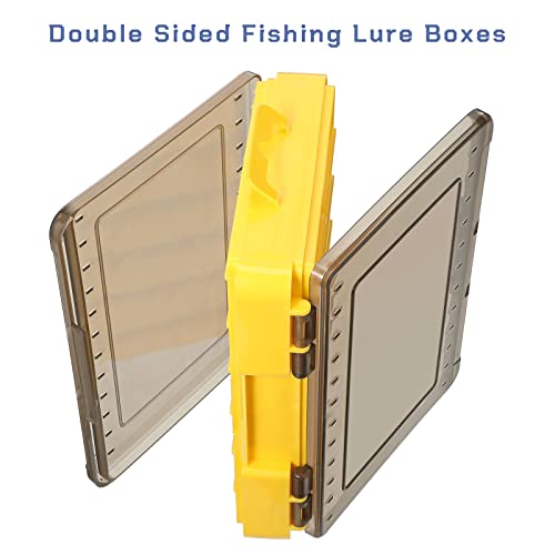 Junkin 6 Pcs Double Sided Fishing Lure Box 12 Compartments Tackle Box Organizers Plastic Waterproof Storage Case Container Visible Tackle Storage Trays for Bait Squid Jig Minnows Hooks