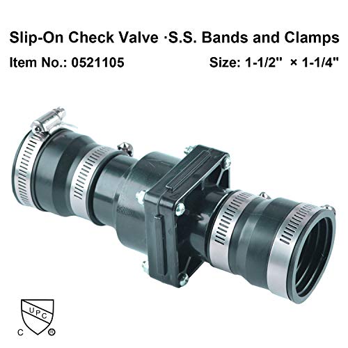 Hydro Master Plastic Sump Pump Check Valve with Stainless Steel Clamps for 1-1/2 inch or 1-1/4 inch (Pack of 2) - size: 1-1/2" or 1-1/4" (Pack of 2)