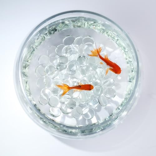 CYS EXCEL Clear Glass Gemstone Beads Vase Fillers (2 LBS) Flat Marble Beads Multiple Color Choices Aquarium Decor Rocks Floral Stones Decorative Mosaic Glass Gem Pebbles - color: Clear, size: 2 lb