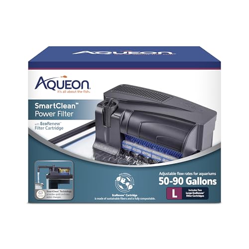 Aqueon SmartClean Power Filter with EcoRenew Filter Cartridge, Quick and Easy Water Changes, Quiet Operation, Adjustable Flow, for 50-90 Gallon Freshwater and Saltwater Aquariums, Large - size: 50-90 Gallons