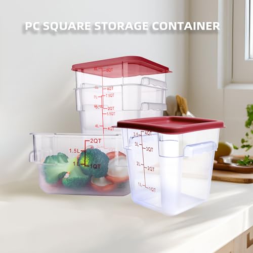 2 Pack RED Square Food Storage Container With Lid,Commercial Storage Box With Scale & Handle,Cake Making,Dough Marinating Meat,Kitchen Supplies (2 Quart) - size: 2 Quart-RED LID & MEASURING LINE