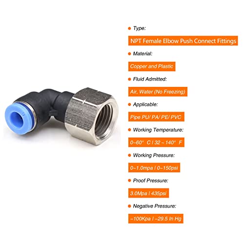 CEKER 10mm Tubing x 1/4" Npt Female Thread Elbow 90 Degree Push to Connect Fittings Air Fittings Pneumatic Quick Connect Fitting Airlines Push In Connectors Tube Fittings 5Packs - size: 10MM X 1/4" FNPT