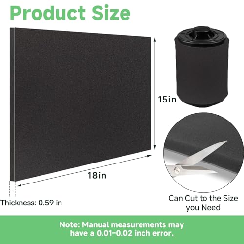 Washable Foam Filter Material for Uni Filter BF-1 BF1, 65-PPI Motorcycle Foam Air Filter Sheet, Cut-to-Size Pre-Filter Sponge for ATV/UTV Dirt Bike Lawn Mower Engines,15''x18''x5/8'', Black - color: Black