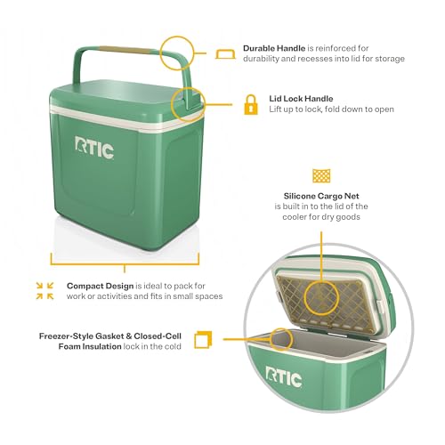 RTIC 8 QT Road Trip Personal Cooler, Small, Compact, Insulated, Portable Ice Chest Box for Food, Drink, Beverage, Beach, Camping, Picnic, Fishing, Boat, 12-Can Capacity - color: Sage/Beach
