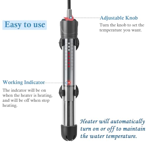 HITOP 25W Adjustable Aquarium Heater, Submersible Fish Tank Heater Thermostat with Suction Cups for 5-10Gal - size: 7in-25w