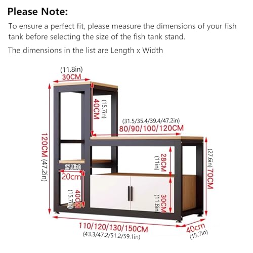 Multifunctional Fish Tank Stand, Stable Frame + Non-slip Mat, Open/closed Storage Area, Suitable for Living Rooms/offices/hotels, Easy to Install and Clean(Black,110cm/43.3in) - color: Black, size: 110cm/43.3in