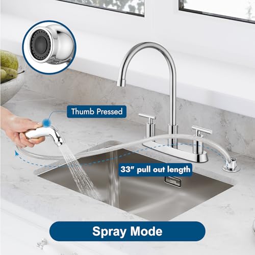 Kitchen Faucet, High Arc 360° Swivel Spout, 2-Handle 8 Inch Centerset Kitchen Sink Faucet with Side Sprayer, 3 or 4 Hole Kitchen Faucet for RV, Utility & Laundry Sink, Polish Chrome - color: Polish Chrome