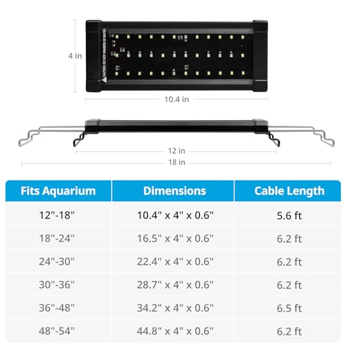 NICREW ClassicLED Plus LED Aquarium Light with Timer, 10 Watts, for 12 to 18 Inch Fish Tank Light, Daylight and Moonlight Cycle - size: 12 - 18 in