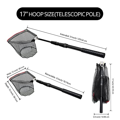 SAN LIKE Fishing Net Fish Landing Net Collapsible Fish Net with Anti-Slip Telescoping Rubber Pole Handle for Kids Adults in Saltwater Freshwater Multi-Size Extending to 37/42/43/51/69/71/89/98inch - color: Aluminum pole,length 31" to 51"