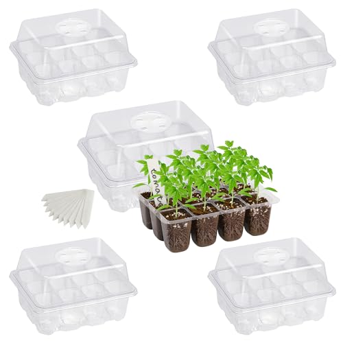 Bonviee 5-Pack Seed Starter Trays for Indoor Germination – Humidity Dome to Regulate Temperature & Humidity, Clear Tray for Root Observation, Drain Holes to Prevent Overwatering (5 Packs, Clear) - color: Clear, size: 5 Packs, NO light