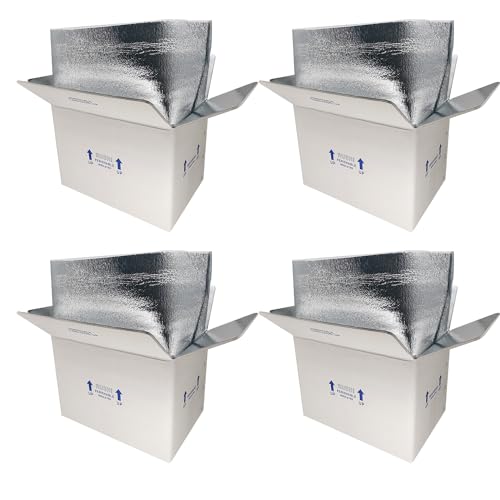 Insulated Shipping Boxes with Liners, 4 Pack 15'' x 10'' x 11'' Small Cold Shipping Boxes, for Perishable Frozen Food Shipping, White (TB151011L-4) - size: 15x10x11'', style: 4 Pack