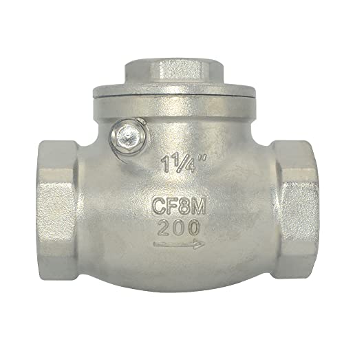 1-1/4" Stainless Steel SS316 Swing Check Valve,NPT Female x Female Thread,WOG 200 PSI PN16 CF8M - size: 1.25 Inch