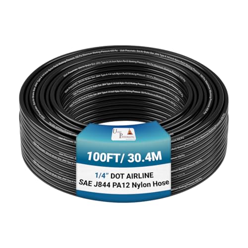 Utah Pneumatic 1/4" DOT Air Line SAE J844 PA12 Nylon Tubing for Air Suspension, Industrial Automation, Workshop Air Systems, Misting & Fluid Transfer, Black - 30.5 Meters (100ft) - color: Black, size: 1/4" x 100 Feet