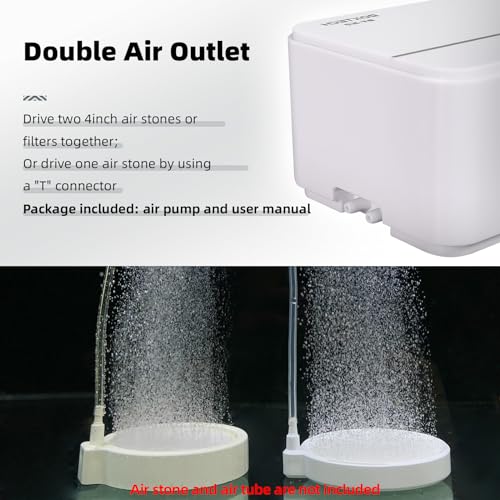 boxtech Upgrade Aquarium Air Pump, Ultra-Quiet Fish Tank Oxygen Pump with Adjustable Airflow, Powerful Air Pump with 2 Outlets to Pump Rich and Fine Air Bubbles - color: White-K2 5W