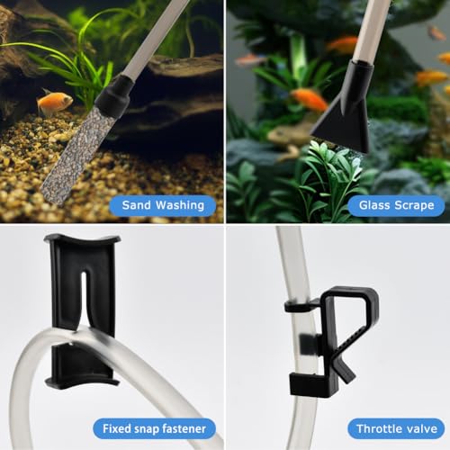 Aquarium Gravel Vacuum Siphon (Non-Electric), Manual Fish Tank Water Changer with 6ft Hose & Squeeze Bulb, Slim Intake for Tight Spaces, for 5–20 Gallon Tanks, Up to 27 in Depth