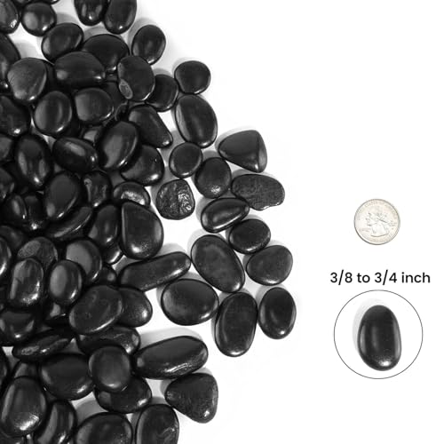 36 LBS River Rocks, StoneCreek, Decorative Garden Stones for Plant Landscaping, Polished Gravel Filler Pebbles for Home Decoration, Vases, Succulents, Flower Beds and Fish Tanks (Black, Medium) - color: Black, size: 36 LBS
