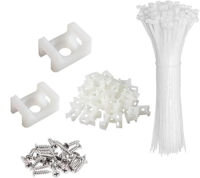 White Cable Zip Tie Mounts Kit-100 Pcs Cable Zip Tie Saddle Type Mounts Base with 100 Pcs 8" Cable Ties and 100 Pcs Tapping Screw, Wire Cable Clips Organizer Holders Clamps - size: B2-100PCS