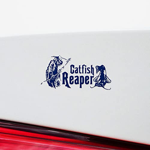 Decal Stickers of Catfish Reaper Fishing #2 (Navy Blue) (Set of 2) Premium Waterproof Vinyl Decal Stickers for Laptop Phone Accessory Helmet Car Window Mug Tuber Cup Door Wall - ANDstic570833AB - color: Navy Blue, size: 8.3'' x 4''
