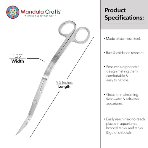 Mandala Crafts Extra Long Stainless Steel Curved Aquarium Scissors for Trimming Aquatic Plants – Wave Aquascape Scissors for Fish Tanks, Hospital Tanks, Goldfish Bowls, Aquariums, and Terrariums - color: Stainless Steel Wave Scissors, size: 10 Inches