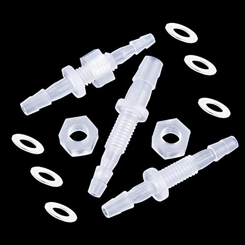 1/4” Thru-Bulk Bulkhead Plastic Hose Barb Fittings Union Adapter Fittings for Aquarium Fuel Gas Liquid Air with Metal washers (Pack of 3) - color: 3 pcs, size: 1/4 Inch
