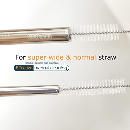 Drinking Straw Cleaning Brushes Set 12" Extra Long 12mm Extra Wide Pipe Tube Cleaner Nylon Bristles Stainless Steel Handle - 12" x 1/2" (12mm) - Set of 4