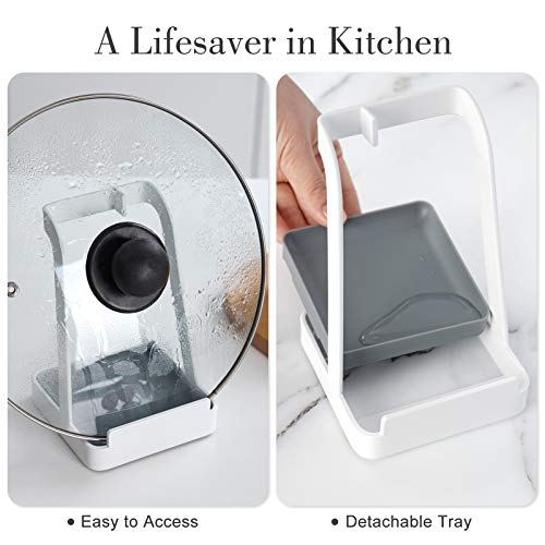 NiHome Versatile Pot Lid Ladle Holder Multipurpose Spatula Pad Book Cutting Board Spoon Rest Kitchen Utensils Drip Tray Washable Durable Stable Tack-Free Installation (White) - color: Medium White, size: no diatomite