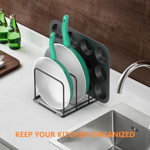 KORRTFID Kitchen Cabinet Organizer, 2PCS Steel Cookware Holder, Divided Holder with 3 Slots for Skillets Baking Tray and Chopping Board Rack - Pan Holder Storage (2.2 Inch Width Slots) - style: 2.2 Inch Width Slots(2PCS)