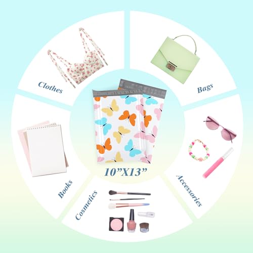 Fuxury Poly Mailers 10x13 Inch,Sturdy Shipping Bags for Clothes,Self Adhesive Mailing Shipping Envelopes,Waterproof Packaging Bags for Small Business,Colorful Mailers Poly Bags 50 Pack Butterflies - color: Butterfly, size: 10x13'' 50pcs