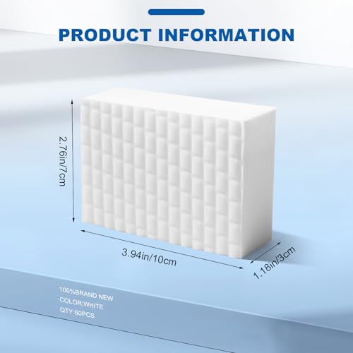 50-Pack Extra-Thick Melamine Sponges 3.94" 2.76" 1.18" Durable Kitchen & Bathroom Cleaning Pads Powerful, Non-Scratch, Water-Activated Magic Sponge - size: 50 Ct (Ultra-Durable)