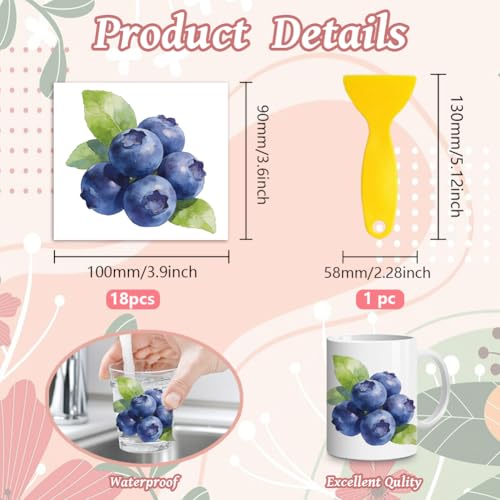 Peacoblue 18 Sheets Rub on Transfers for Crafts, Blueberry Bread Series 3.6"x3.9" UV DTF Cup Wraps Waterproof Cold Transfers Stickers for Wood Glass Metal Cup Tumblers Mirrors Mugs Home Decor - style: Blueberry Bread Series